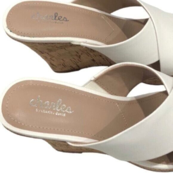 NWT Charles David White Leather Wedge Slide Business Casual Dressy Sandals 9.5M - Picture 9 of 10